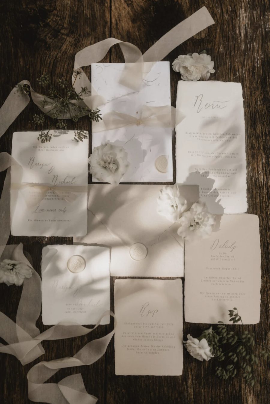 Hochzeitspapeterie, gestaltet fuer das Brautpaar