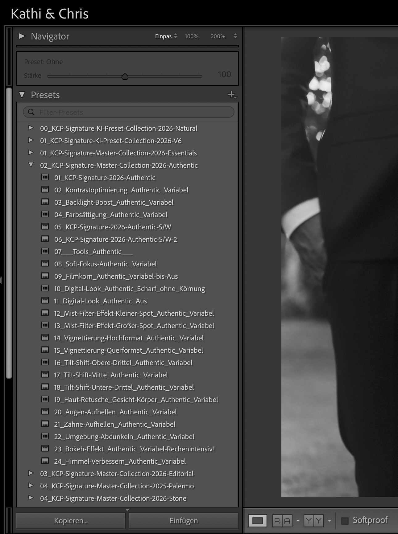 Lightroom Vorgaben-Panel mit den KCP Signature Preset Collections